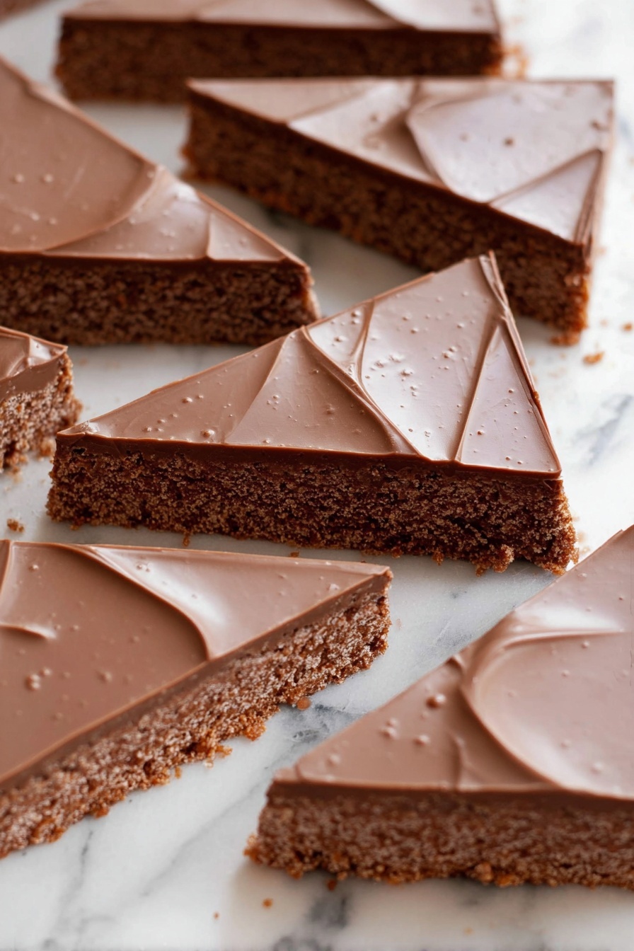 A stack of four rectangular dessert bars is shown on a white plate with subtle ridges, placed on a white marbled surface. Each bar has two layers: a thicker, rough-textured brown base layer that looks crumbly, and a smooth, thinner top layer of milk chocolate brown color. The bars are stacked unevenly, with crumbs scattered on the plate around them. The top layer has a slightly wavy surface. Photo taken with an iphone --ar 2:3 --v 7
