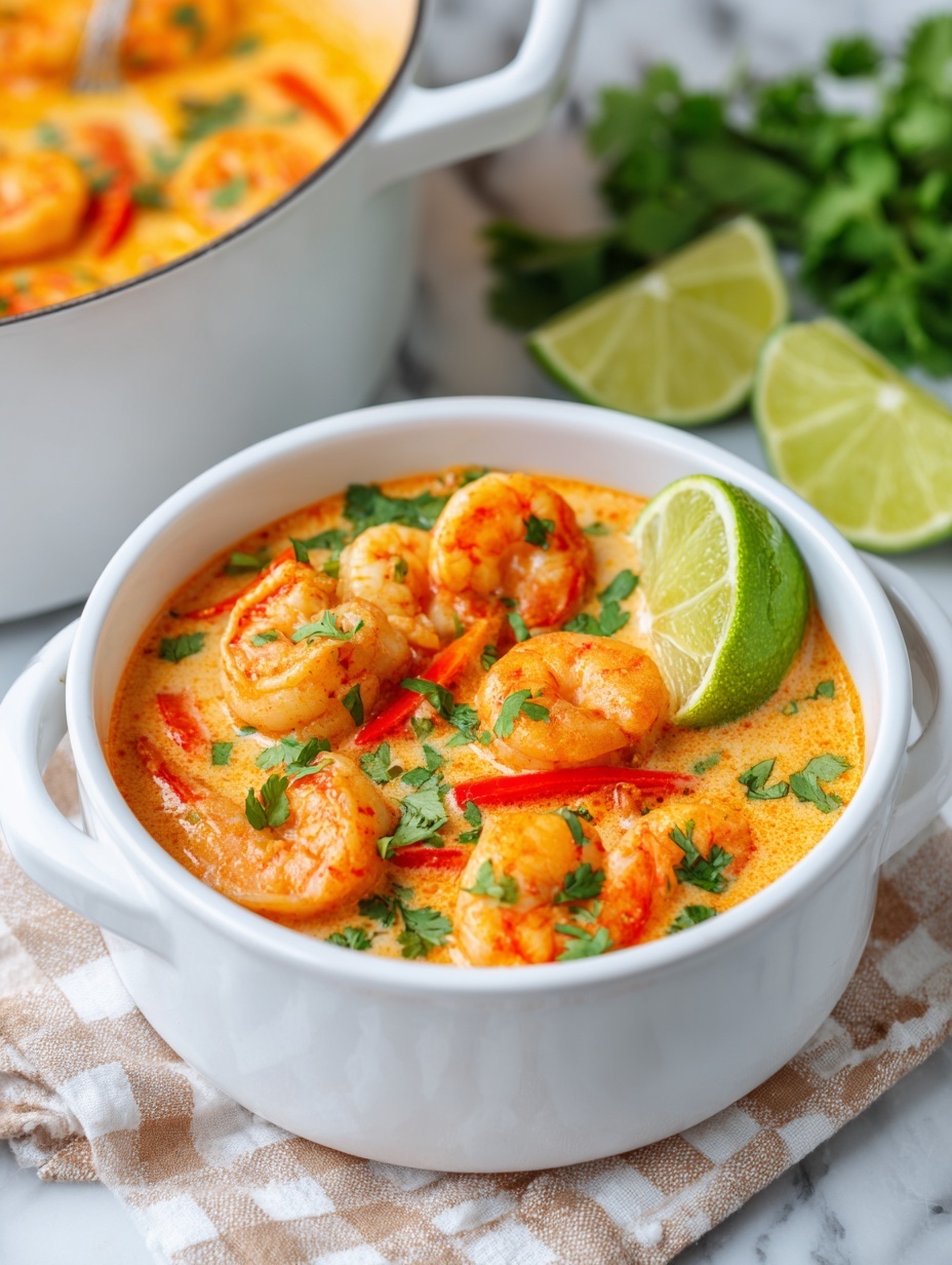 A white bowl filled with two main layers: the left side has fluffy white rice, and the right side contains a creamy orange sauce with shrimp, small broccoli pieces, and red bell pepper chunks. On top, scattered yellow pineapple chunks and bright green chopped cilantro add color. A gold spoon is placed inside the bowl, resting on the rice, while the bowl sits on a white marbled surface. photo taken with an iphone --ar 2:3 --v 7
