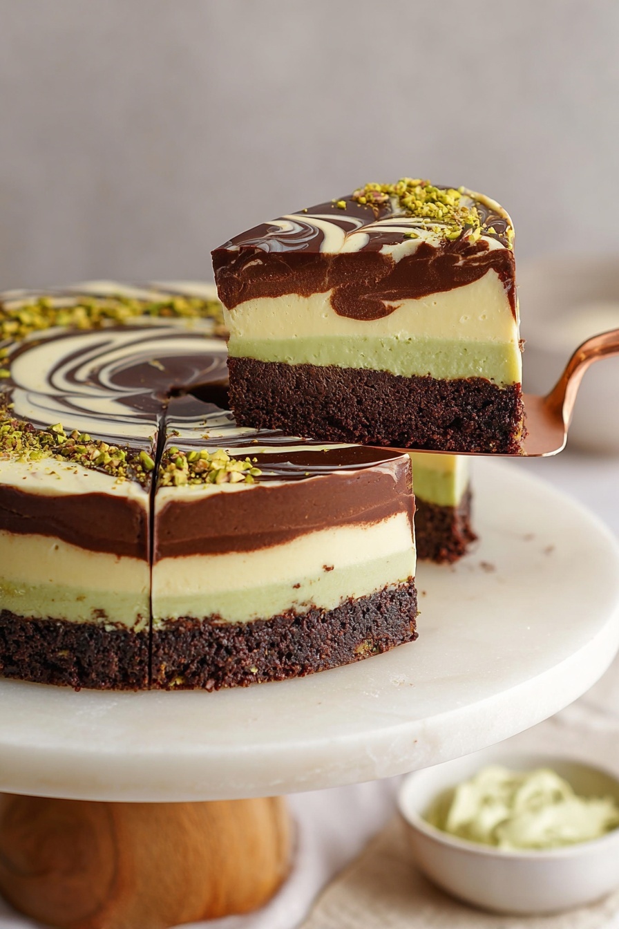 A round baking pan filled with two distinct layers: the bottom layer is a light green shredded mixture that covers the entire base, with a rough texture, while the top layer is a smooth, thick dark brown liquid partially covering one side of the green layer, creating an uneven edge between the two. The baking pan is white and sits on a white marbled surface. Photo taken with an iphone --ar 2:3 --v 7